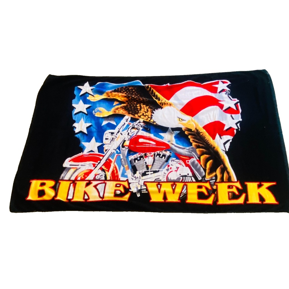 Bike Week Large Beach Towel Graphic Print Eagle Motorcycle American Flag 39x66